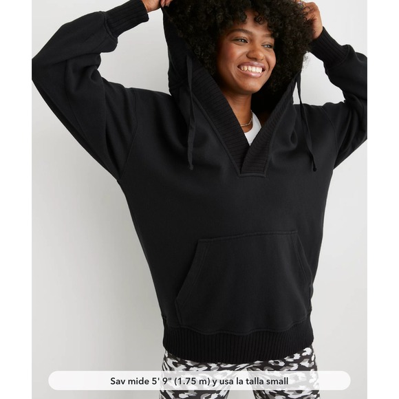 Aerie Down To Earth Henley Black Long Sleeve V Neck Hoodie Sweatshirt Size Small - Picture 1 of 8